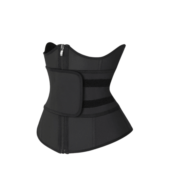 Black Bust Support Latex Waist Trainer with Belt - Firm Control - Image 4