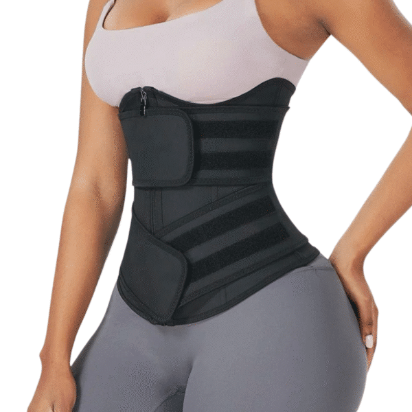 Black Bust Support Latex Waist Trainer with Belt - Firm Control - Image 2