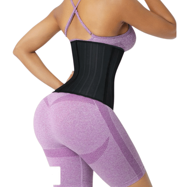 Hot Black Latex Waist Training Corset - 25 Steel Boned Waist Cincher - Image 4
