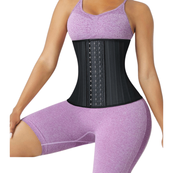 Hot Black Latex Waist Training Corset - 25 Steel Boned Waist Cincher - Image 3